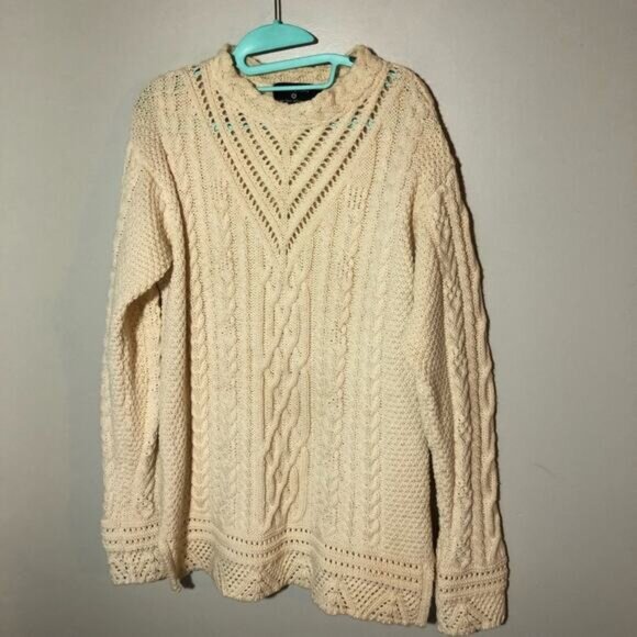 Irish Store womens XL merino wool fisherman cable knit sweater open knit detail - Picture 1 of 11